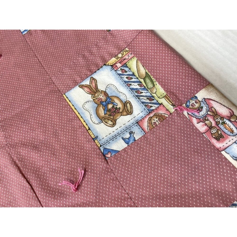 Vintage Handmade Throw Blanket Quilt Bunnies Rabbits Baby Child Pink Patchwork - Picture 6 of 9